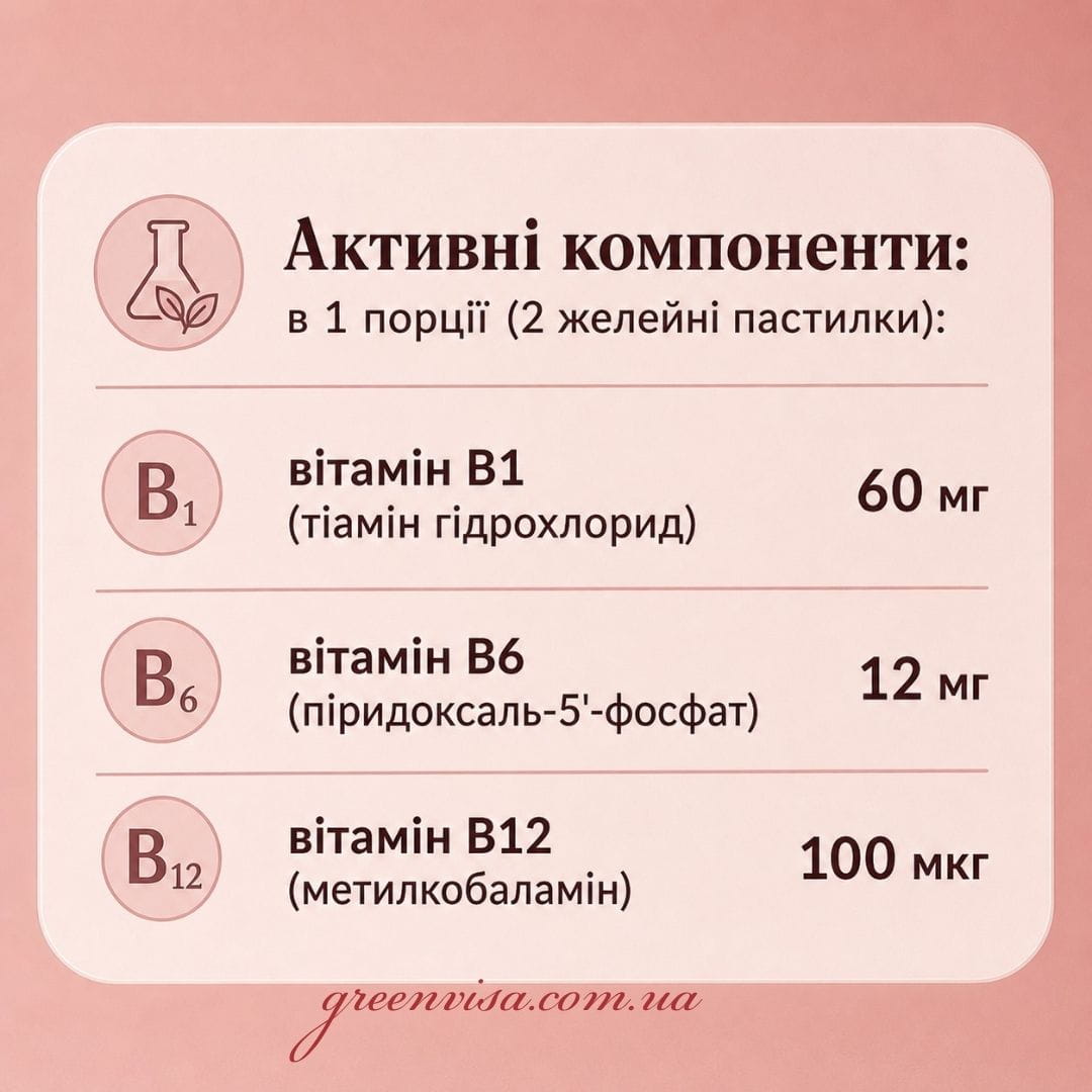 Нейрокомплекс з активними формами вітамінів групи В 60 желейних пастилок GreenVisa фото 2